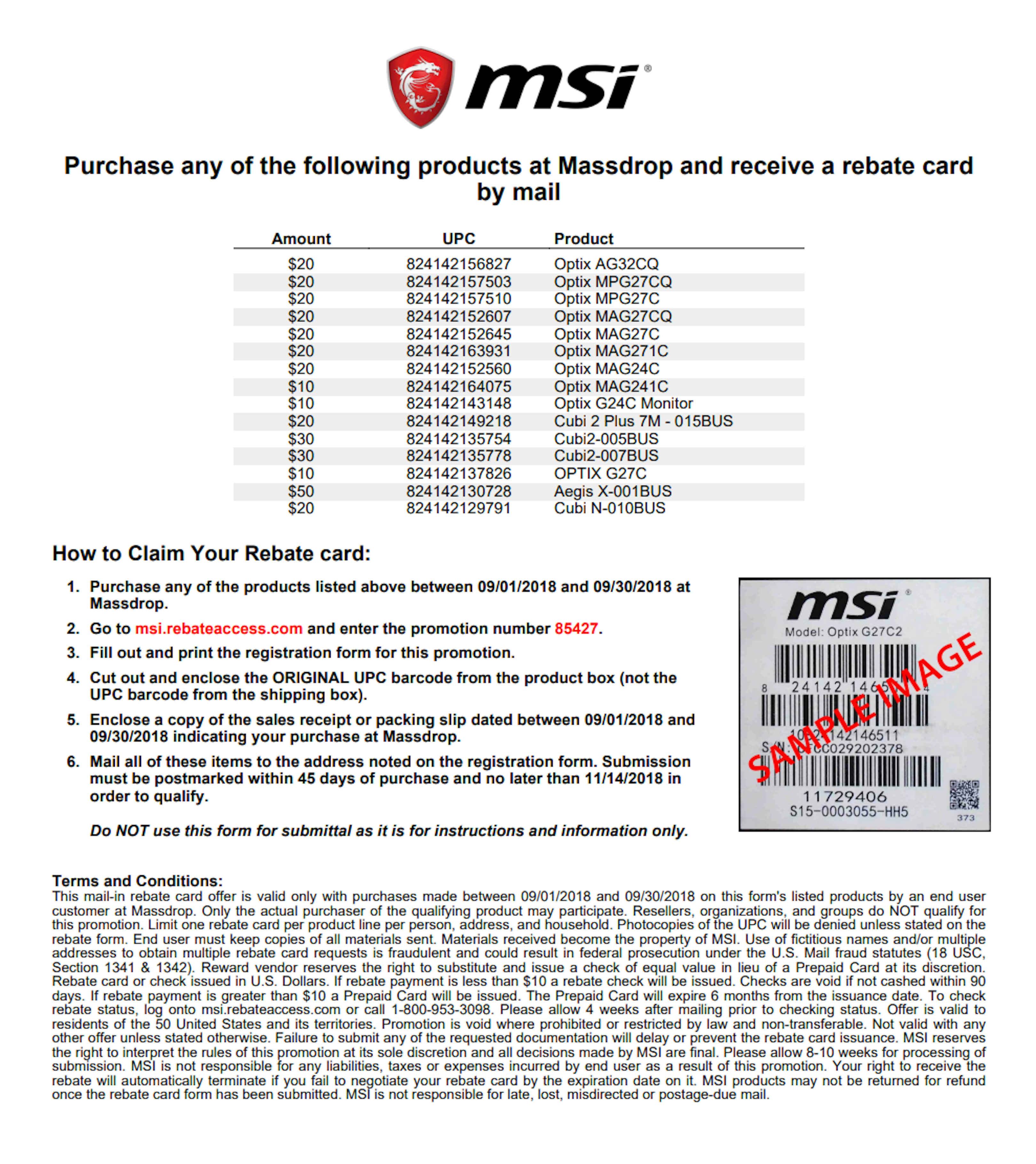 Msi Mail In Rebate Without Upc